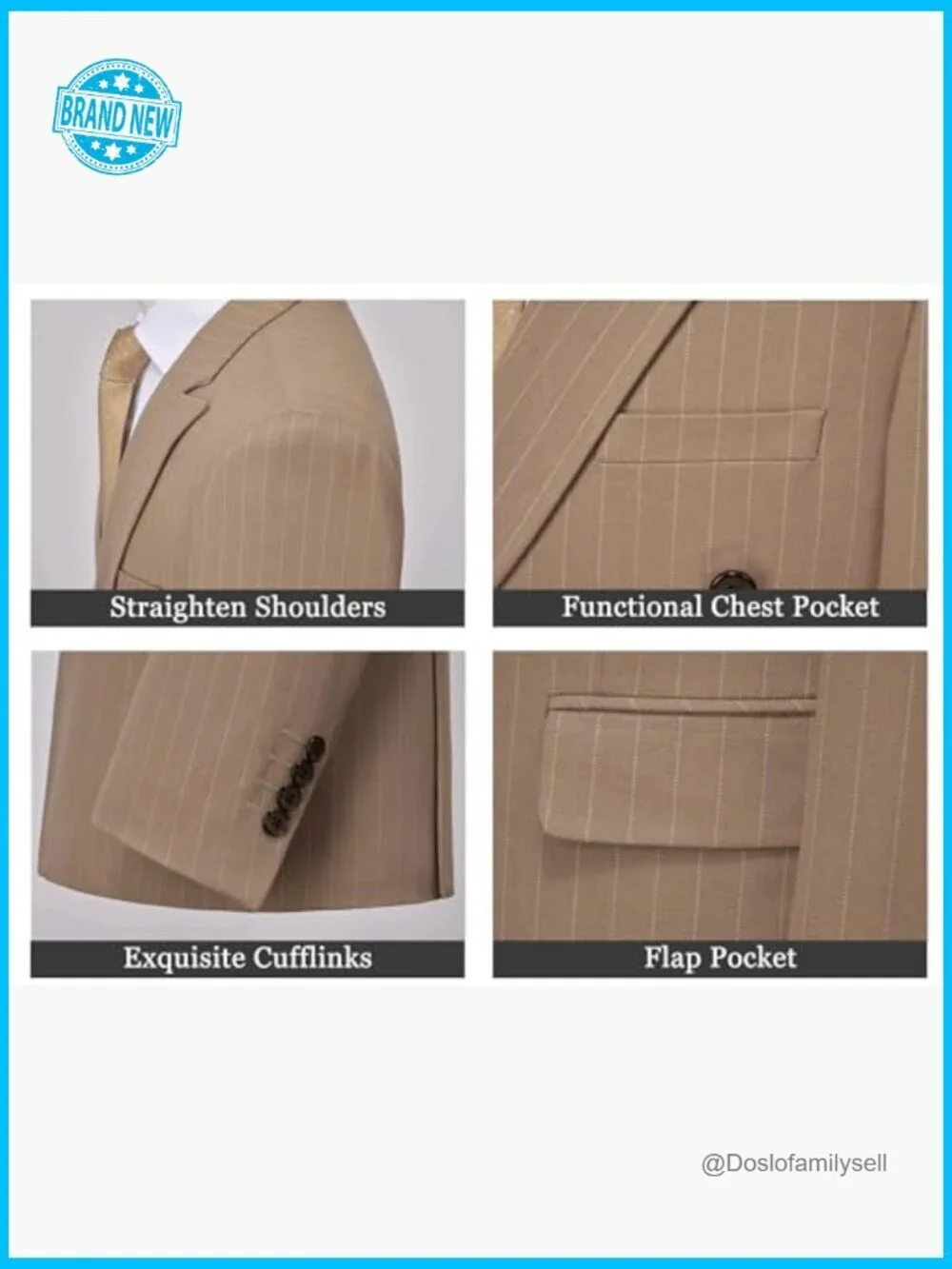 Pinstripe Double Breasted Tuxedo Suit Slim Fit Formal Blazer Pants Classic